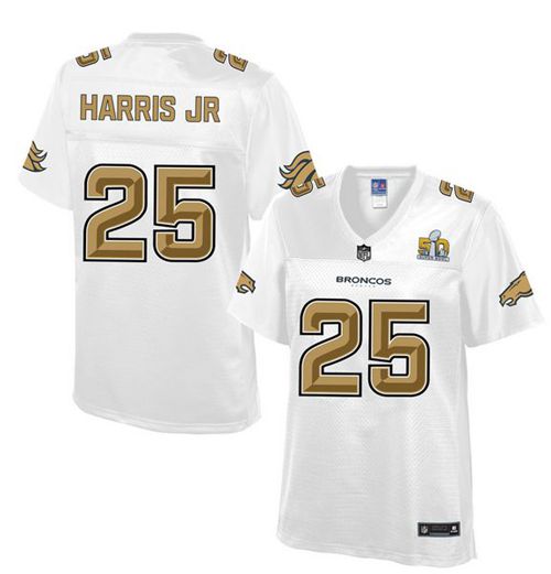 Nike Broncos #25 Chris Harris Jr White Women's NFL Pro Line Super Bowl 50 Fashion Game Jersey - Click Image to Close